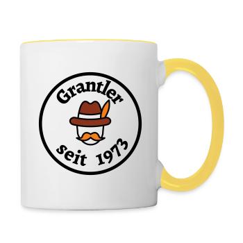 Grantler 1973 - pour anniversaire - Dicton bavarois - Mug contrasté - blanc/jaune - Droite