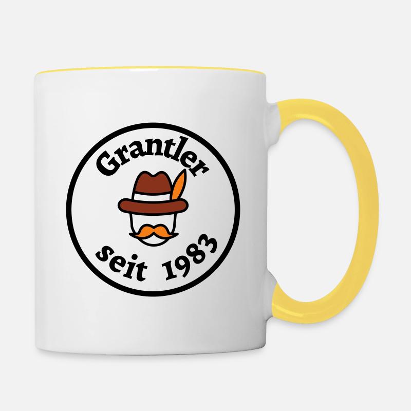 Grantler 1983 - pour anniversaire - Dicton bavarois - Mug contrasté - blanc/jaune