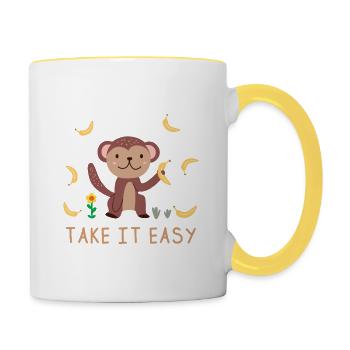 Take it easy | Bananen Äffchen | Boho-Style - Tasse zweifarbig - Weiß/Gelb - Rechts