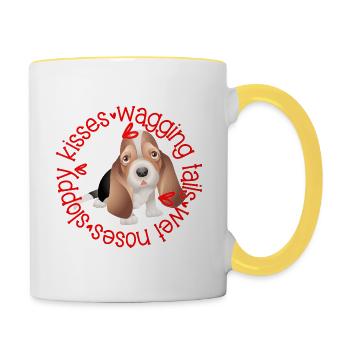 Cute Bassett Hound, sloppy kisses - Contrasting Mug - white/yellow - Right