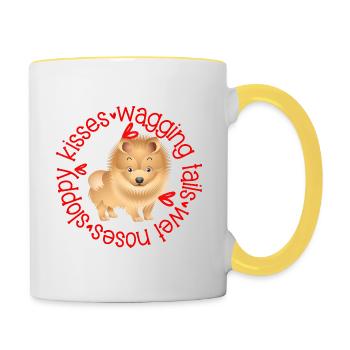 Cute Pomeranian, sloppy kisses - Contrasting Mug - white/yellow - Right
