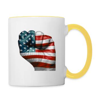 Drapeau américain peint sur un poing - USA - Mug contrasté - blanc/jaune - Droite
