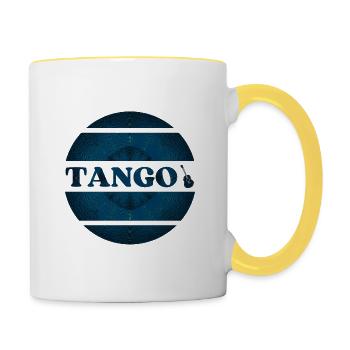 Blue tango design for tango dancers - Contrasting Mug - white/yellow - Right