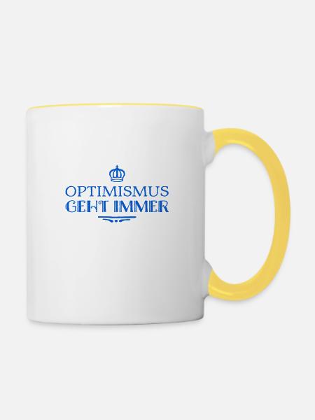 Optimismus ist super - Tasse zweifarbig - Weiß/Gelb