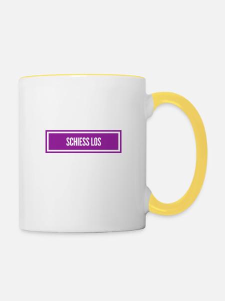 raus damit - Tasse zweifarbig - Weiß/Gelb