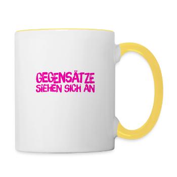 ich stehe auf Gegensätze - Tasse zweifarbig - Weiß/Gelb - Rechts