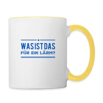 woher kommt der Lärm? - Tasse zweifarbig - Weiß/Gelb - Rechts