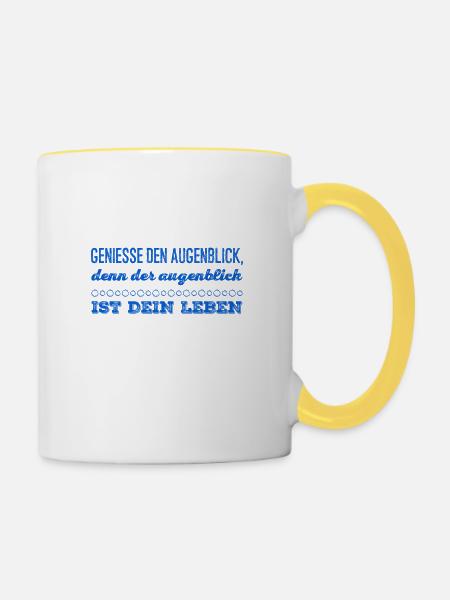 genieße die Gegenwart - Tasse zweifarbig - Weiß/Gelb
