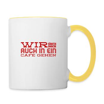 Kaffee trinken gehen - Tasse zweifarbig - Weiß/Gelb - Rechts