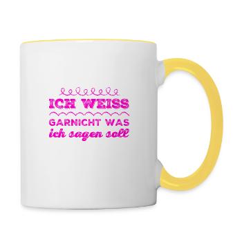 was soll ich dazu sagen - Tasse zweifarbig - Weiß/Gelb - Rechts