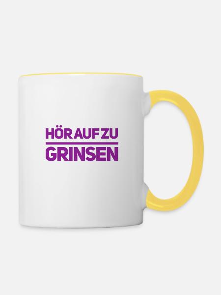 stop das grinsen - Tasse zweifarbig - Weiß/Gelb