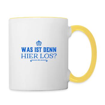 was geht hier ab? - Tasse zweifarbig - Weiß/Gelb - Rechts