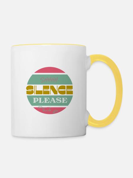 Silence please Ruhe bitte - Tasse zweifarbig - Weiß/Gelb