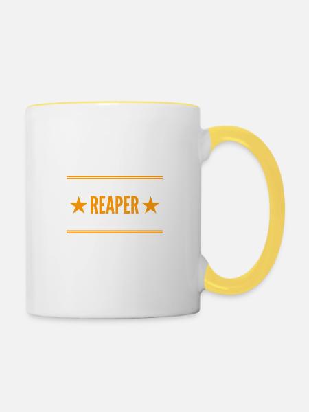 Mann mit Sense - Tasse zweifarbig - Weiß/Gelb