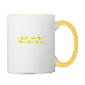 ich habe eine harte Schale - Tasse zweifarbig - Weiß/Gelb - Rechts