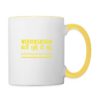 Ehre den Satoshi - Tasse zweifarbig - Weiß/Gelb - Rechts