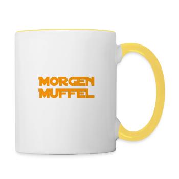 vor dir steht ein Morgenmuffel - Tasse zweifarbig - Weiß/Gelb - Rechts