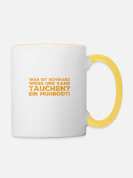 ich liebe Flachwitze - Tasse zweifarbig - Weiß/Gelb