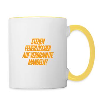 auf welche Mandeln stehst du? - Tasse zweifarbig - Weiß/Gelb - Rechts