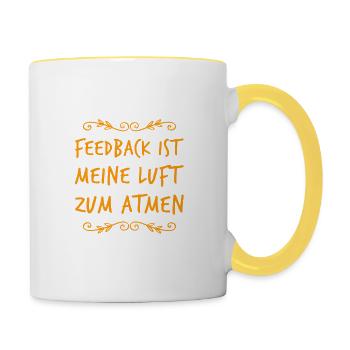 Feedback ist super - Tasse zweifarbig - Weiß/Gelb - Rechts