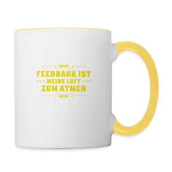 Feedback ist wunderbar - Tasse zweifarbig - Weiß/Gelb - Rechts