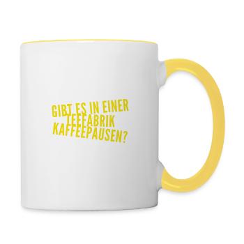 wie ist das mit den Kaffeepausen? - Tasse zweifarbig - Weiß/Gelb - Rechts