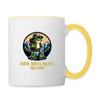 Der Weg ruft Frosch Wanderlust Design - Tasse zweifarbig - Weiß/Gelb - Rechts