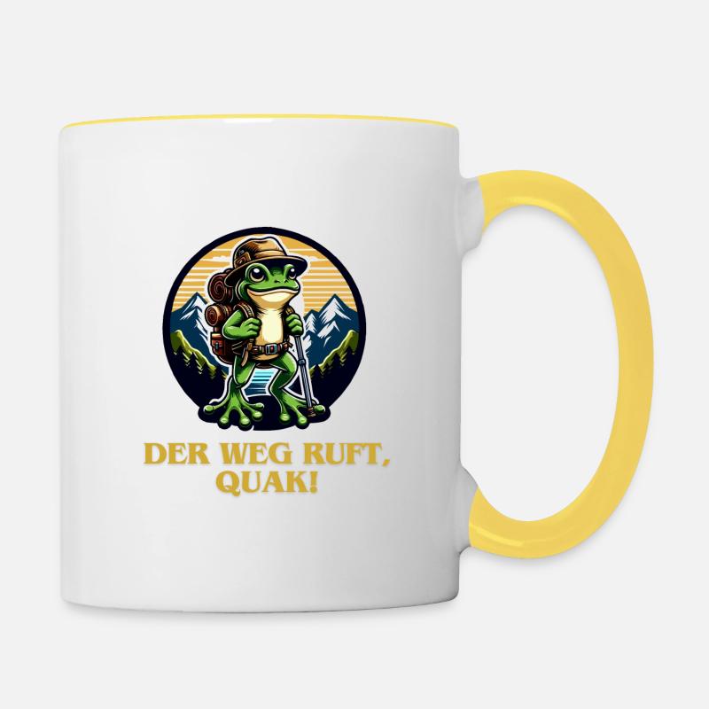 Der Weg ruft Frosch Wanderlust Design - Tasse zweifarbig - Weiß/Gelb