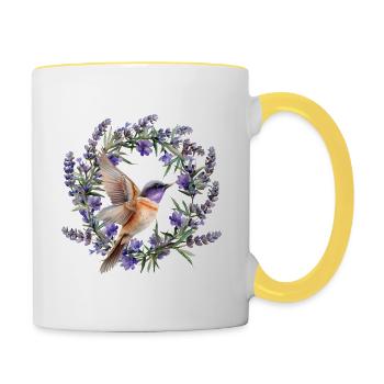 Kolibri mit Lavendel - Tasse zweifarbig - Weiß/Gelb - Rechts
