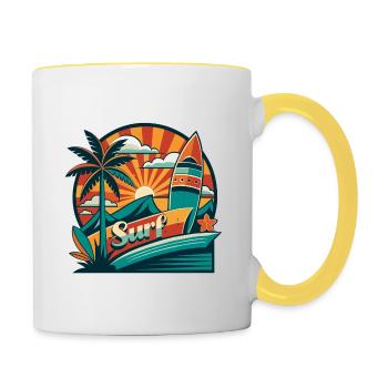 Surfen Logo - Tasse zweifarbig - Weiß/Gelb - Rechts