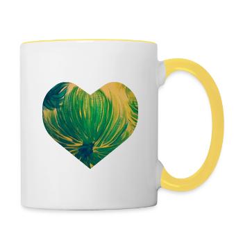 Herz- handgemalt von Martina Eßer - Tasse zweifarbig - Weiß/Gelb - Rechts