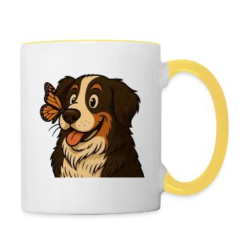Bernois avec papillon - Mug contrasté - blanc/jaune - Droite