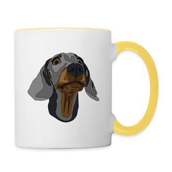 Teckel, chien de toit - Mug contrasté - blanc/jaune - Droite