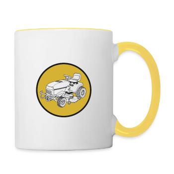 Rasenmäher Traktor Trecker Gärtner Bauer Geschenk - Tasse zweifarbig - Weiß/Gelb - Rechts
