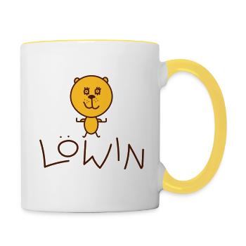 Lustige Löwin - Tasse zweifarbig - Weiß/Gelb - Rechts