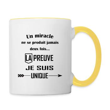un miracle cadeau humour citations drôles - Mug contrasté - blanc/jaune - Droite