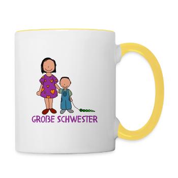 Große Schwester - Tasse zweifarbig - Weiß/Gelb - Rechts