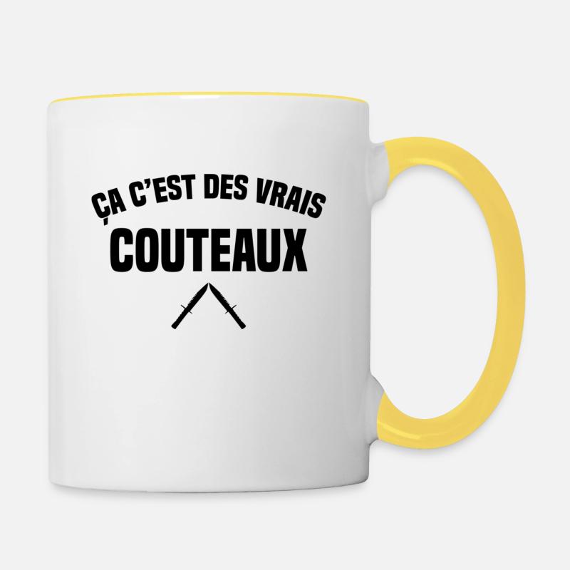 Ça c'est des vrais couteaux - Mug contrasté - blanc/jaune