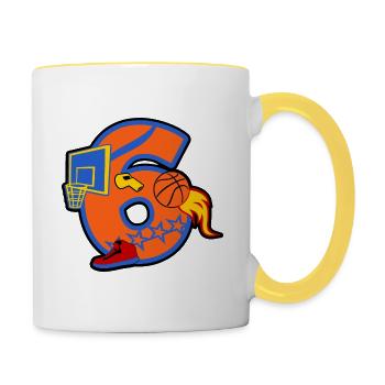 Basketball 6. Geburtstagsparty Nummer 6 - 6 Jahre - Tasse zweifarbig - Weiß/Gelb - Rechts