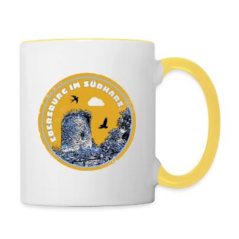 Südharz Merch - Ebersburg - Tasse zweifarbig - Weiß/Gelb - Rechts