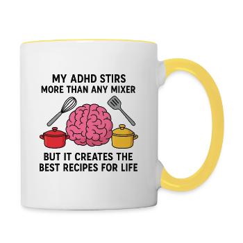 ADHS Gehirn Kochkunst - Tasse zweifarbig - Weiß/Gelb - Rechts