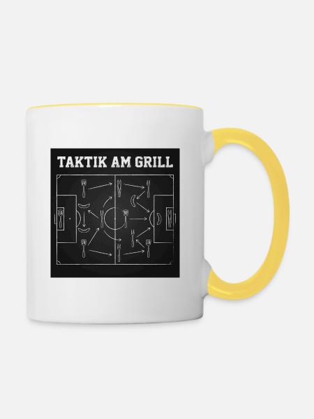 Taktik am Grill Spielplan - Tasse zweifarbig - Weiß/Gelb