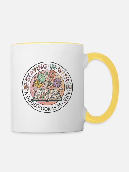 Bücher - Tasse zweifarbig - Weiß/Gelb
