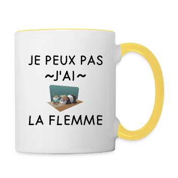 Je peux pas j'ai la flemme - Mug contrasté - blanc/jaune - Droite
