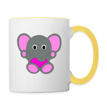 Putziger Elefant | Süss, Rosa, Mädchen - Tasse zweifarbig - Weiß/Gelb - Rechts