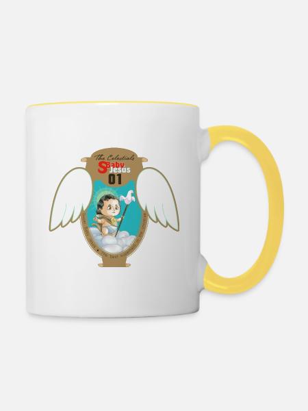 Jesus Classic Bouclier pour bébé - Mug contrasté - blanc/jaune