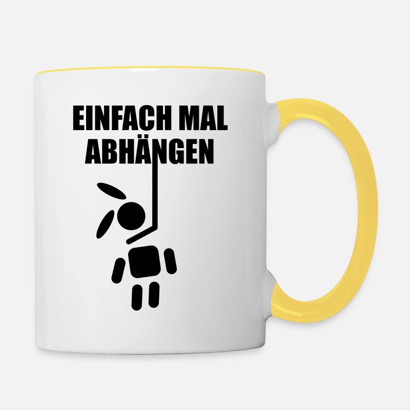 Rabbit bunny rabbit easter bunny gallows Haengk - Contrasting Mug - white/yellow