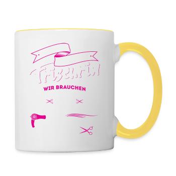 Friseurin Frisörin Haare - Tasse zweifarbig - Weiß/Gelb - Rechts