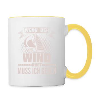 Segeln - Wind ruft - Ich muss gehen - Tasse zweifarbig - Weiß/Gelb - Rechts