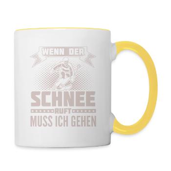 Skifahrer - Schnee ruft - Ich muss gehen - Tasse zweifarbig - Weiß/Gelb - Rechts